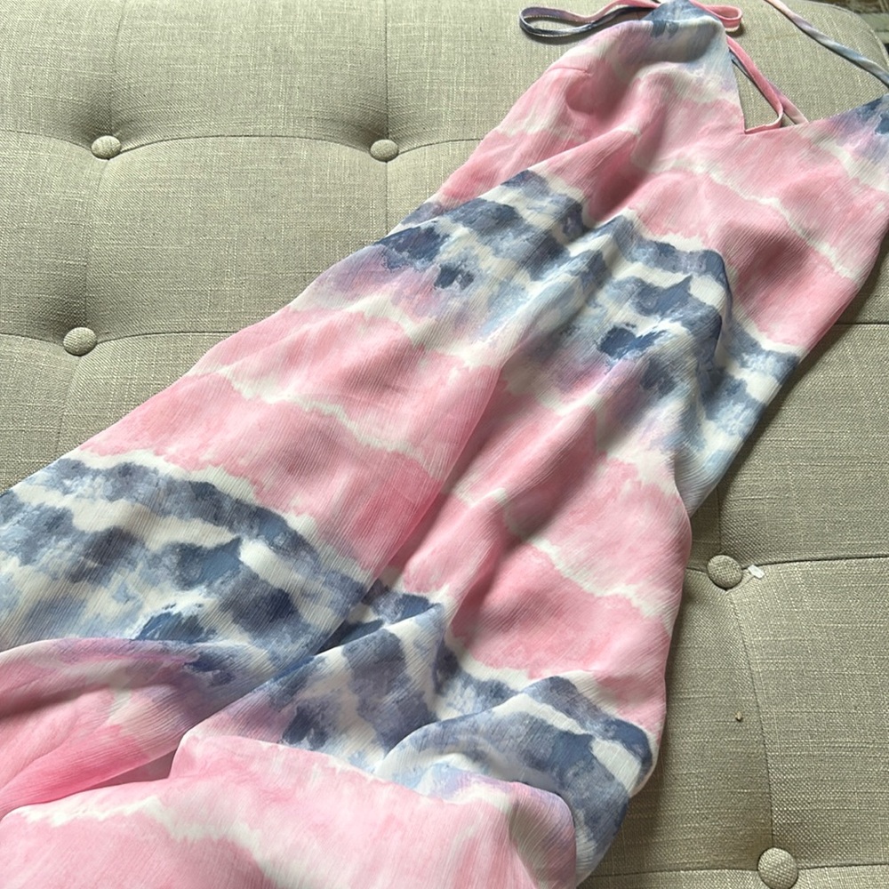 IF BY SEA Blue Pink Tie Dyed Maxi Dress Size Medium